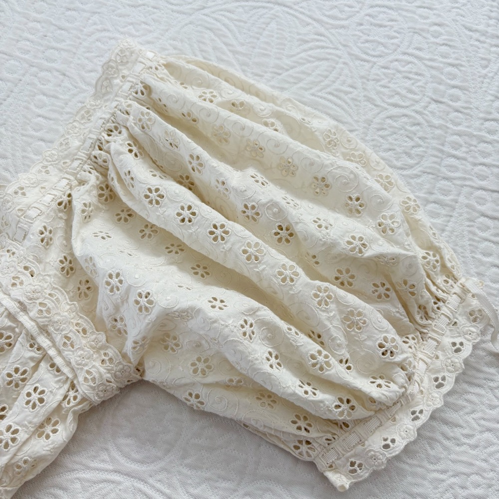 DOEN Docia Eyelet Embroidered Top in Nut Milk Sz L - Picture 5 of 11